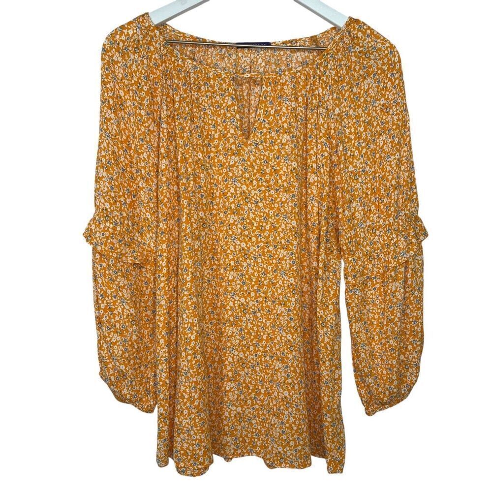 Stitch Fix West Kei Floral Blouse size Large Orange White Poet Peasant Boho Top